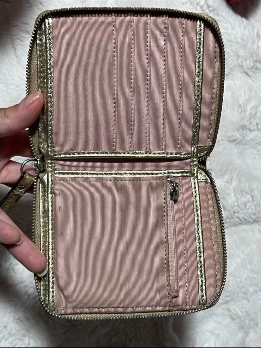 Coach Gold and Tan Signature Wristlet Clutch
